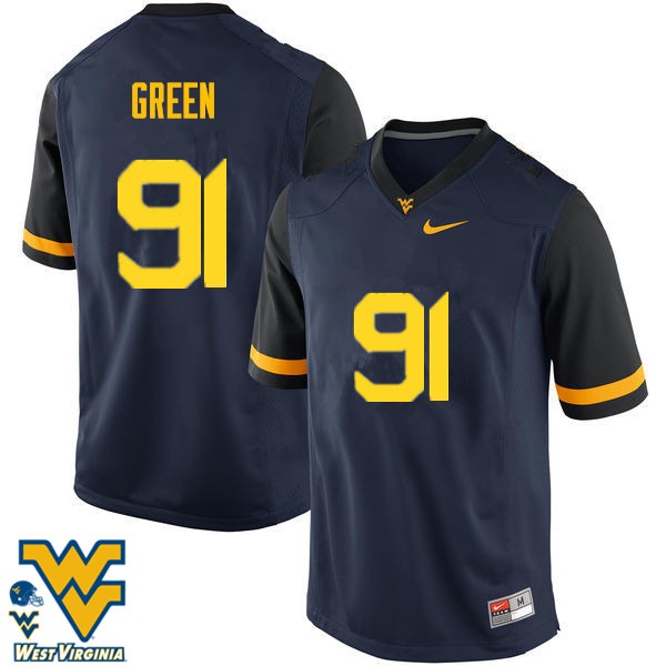 Men #91 Nate Green West Virginia Mountaineers College Football Jerseys-Navy - Click Image to Close